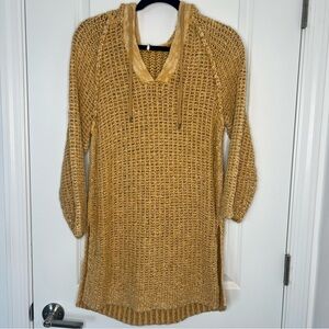Free People Mustard Open-Knit V-Neck Sweater Tunic